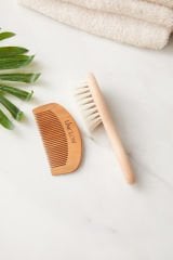 %100 Keçi Kılı Bebek Saç Fırçası + %100 Doğal Gürgen Ağacı Çocuk ve Bebek Tarağı