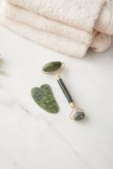Doğal Yeşim Taşı Face Roller Yüz Masaj Aleti  + Yeşim Gua Sha Yüz Masaj Taşı