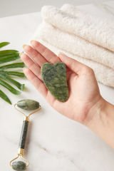 Doğal Yeşim Taşı Face Roller Yüz Masaj Aleti  + Yeşim Gua Sha Yüz Masaj Taşı